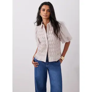 Mint Velvet Neutral Puff Sleeve Smock Shirt